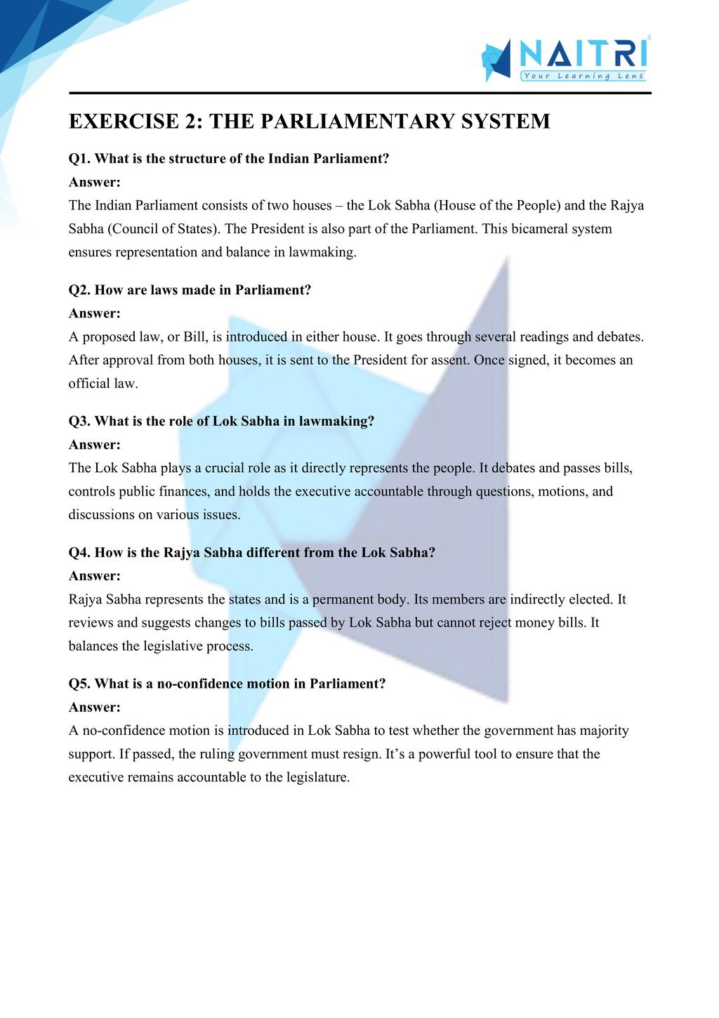 ncert solutions for class 9 civics chapter 3 - working of institutions part 2