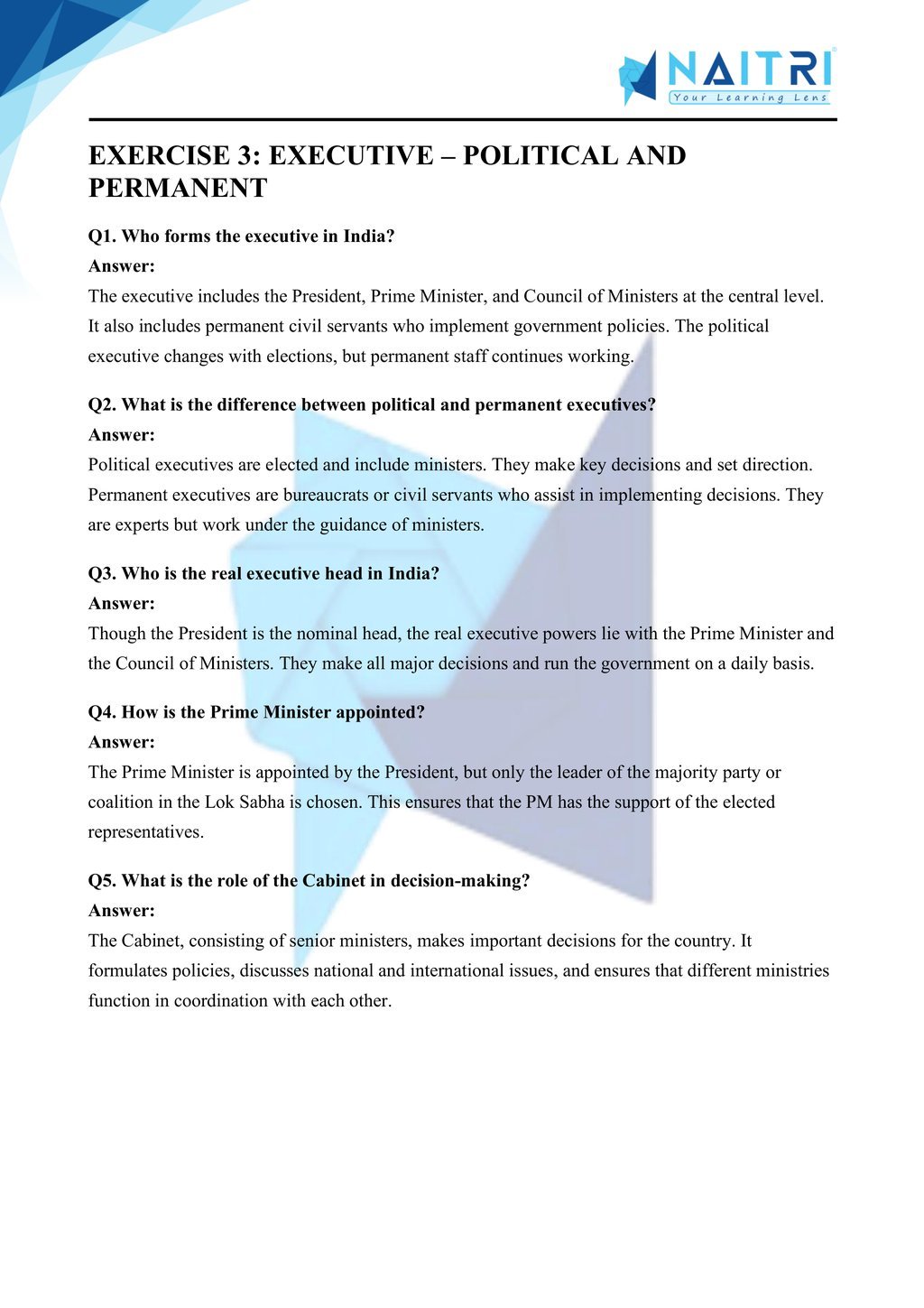 ncert solutions for class 9 civics chapter 3 - working of institutions part 3