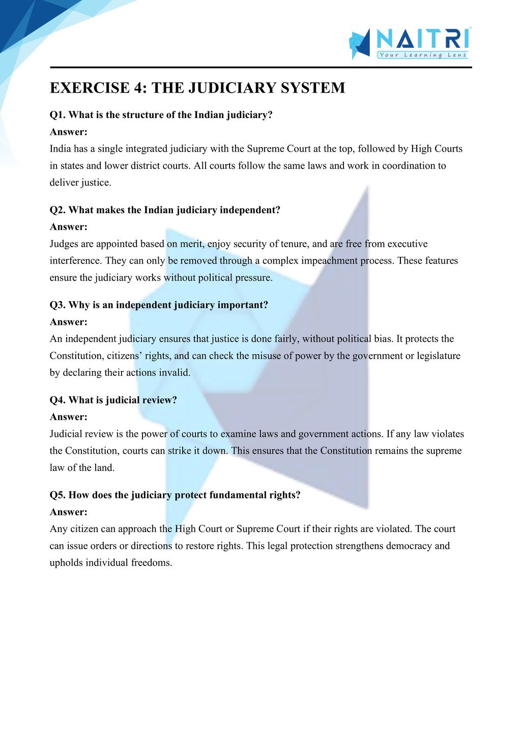 ncert solutions for class 9 civics chapter 3 - working of institutions part 4