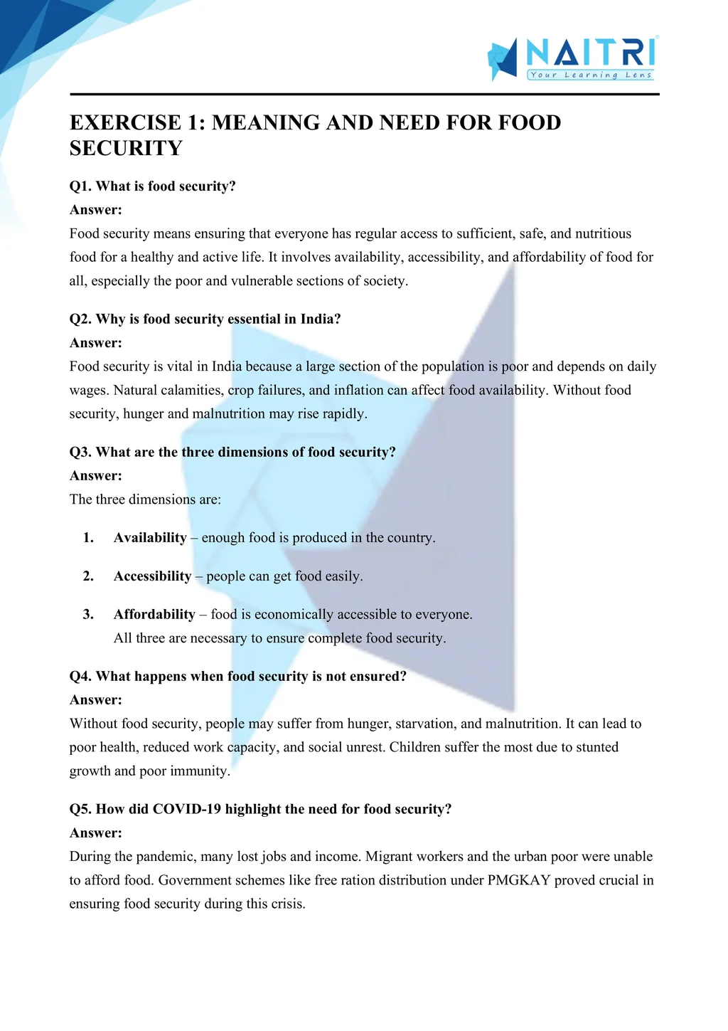 ncert solutions for class 9 economics chapter 4 - food security in india part 1