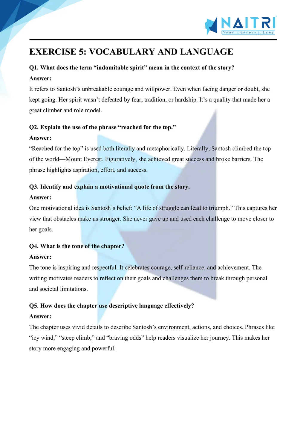 ncert solutions for class 9 english beehive chapter 7 - Reach for the top part 5