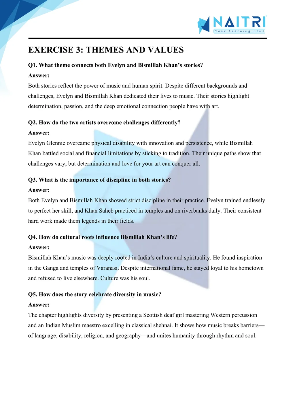 ncert solutions for class 9 english beehive chapter 2 - the sound of music part 3