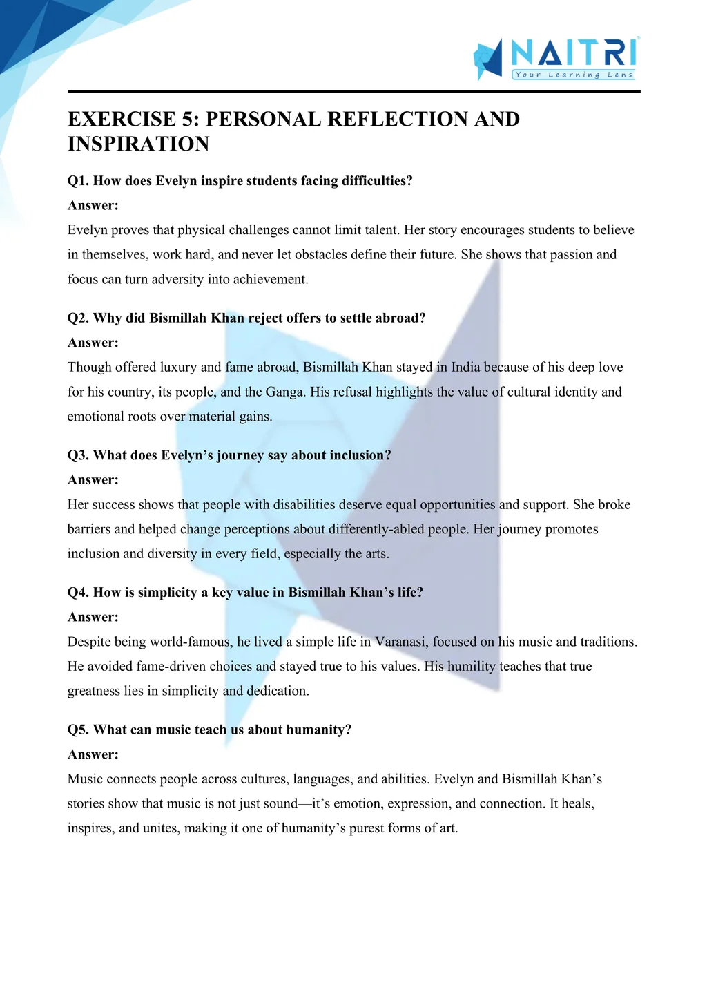 ncert solutions for class 9 english beehive chapter 2 - the sound of music part 5