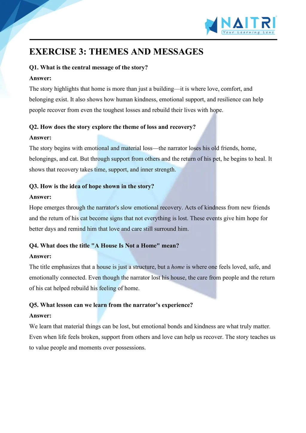 ncert solutions for class 9 english moments chapter 8 - a house is not a home part 3