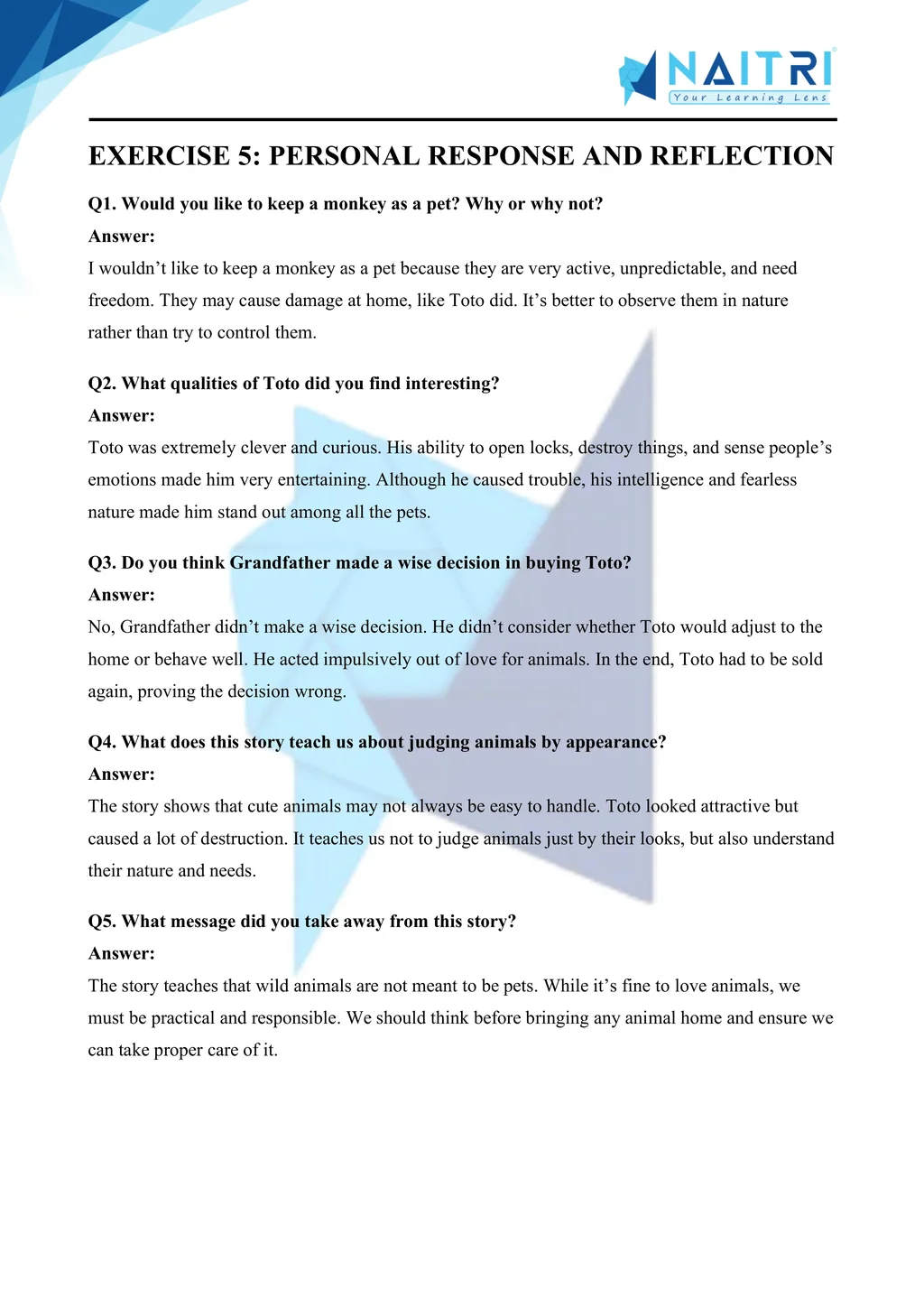 ncert solutions for class 9 english moments chapter 2 - the adventures of tot part 5