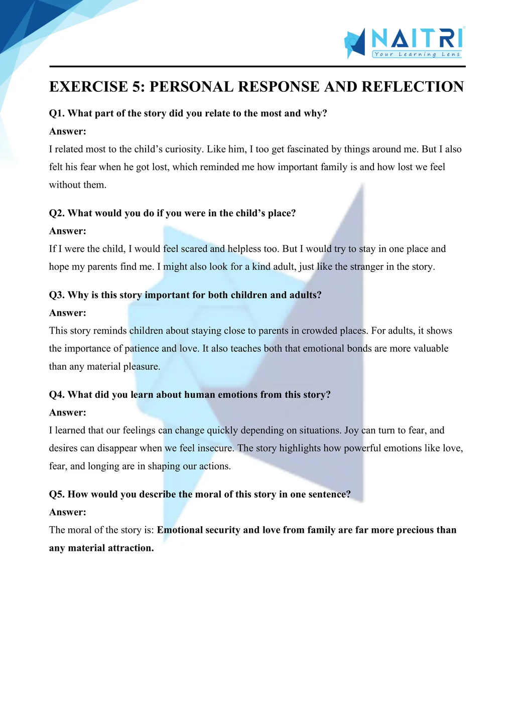 ncert solutions for class 9 english moments chapter 1 - the lost child part 5