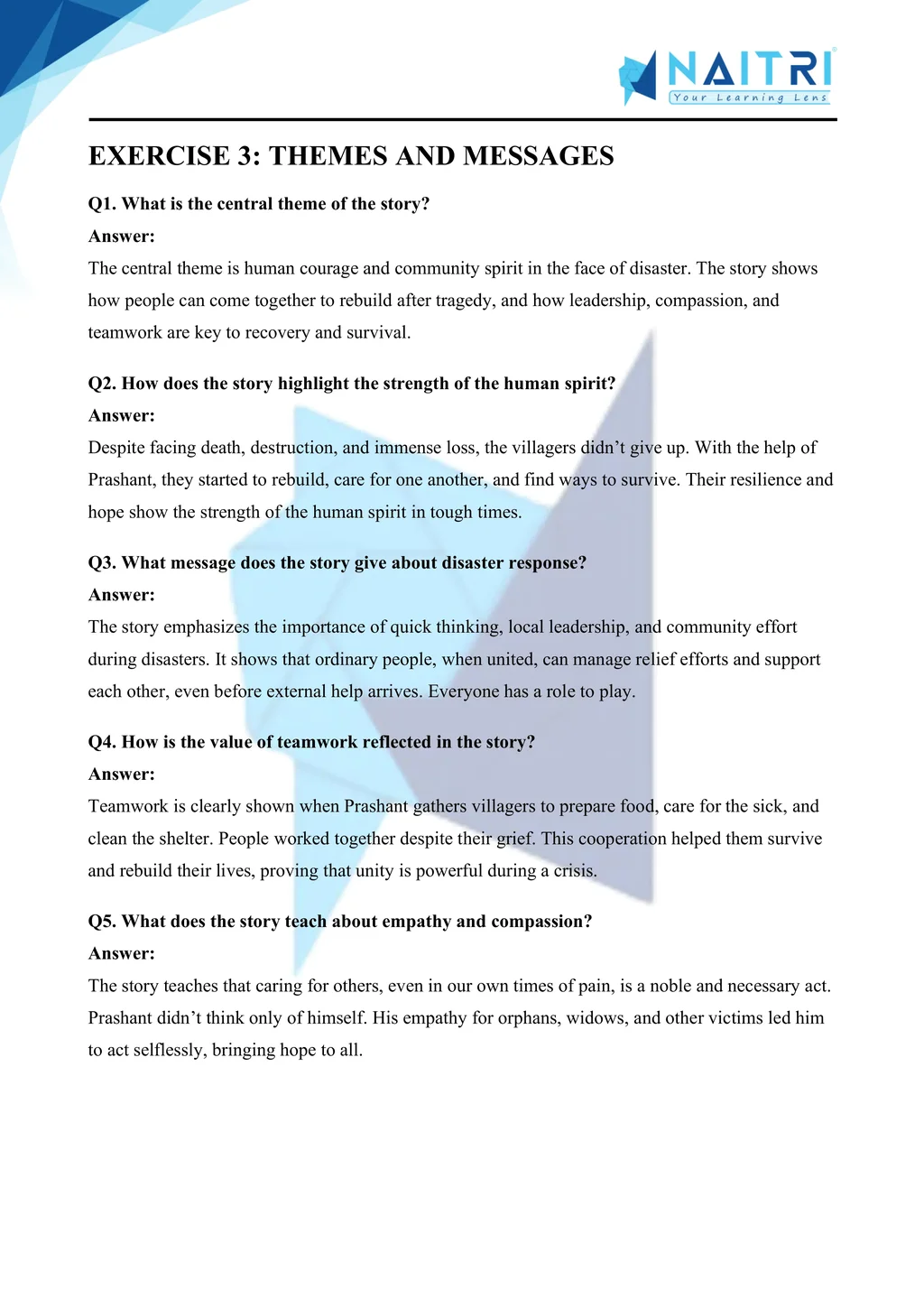 ncert solutions for class 9 english moments chapter 6 - weathering the storm in ersama part 3