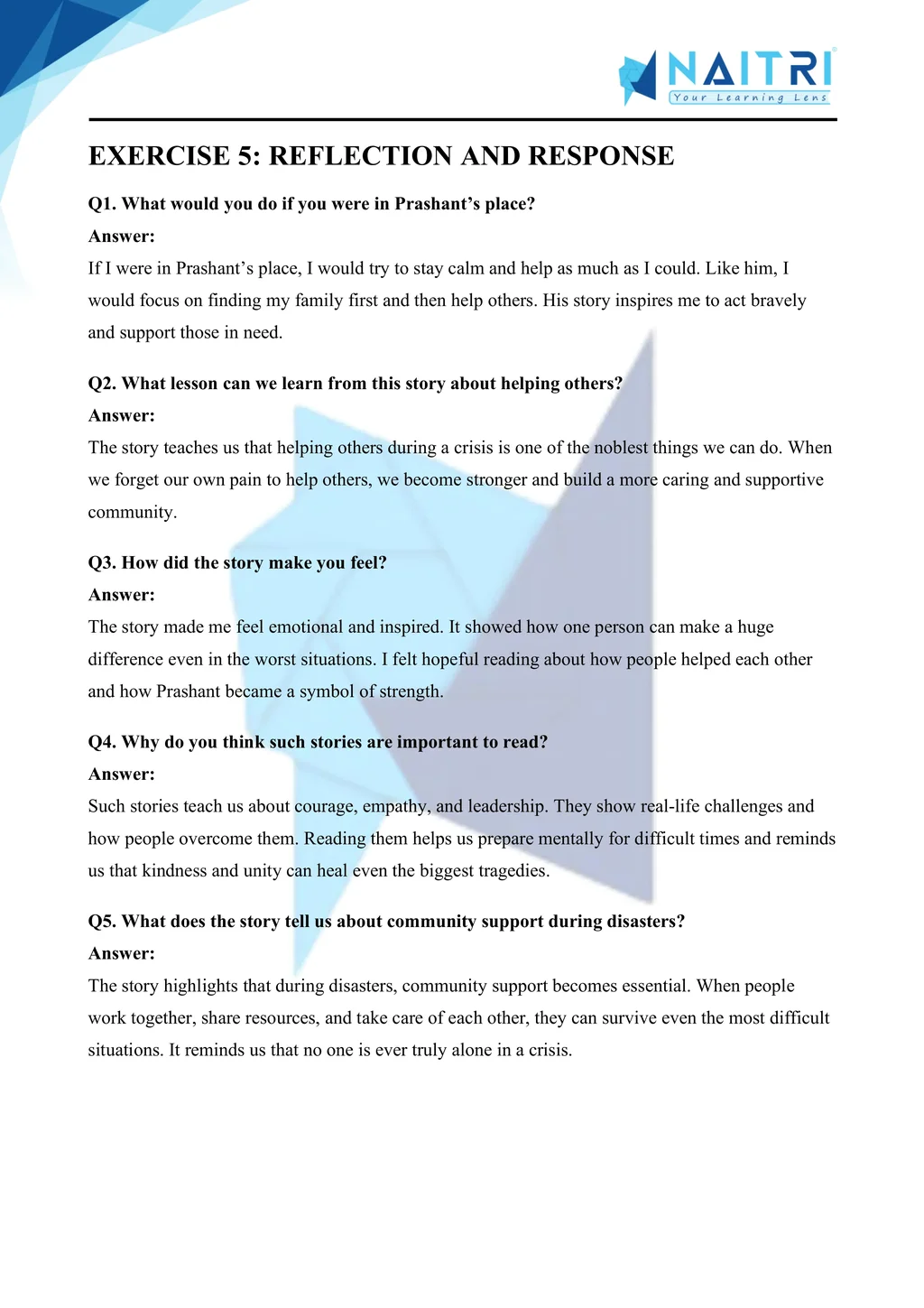 ncert solutions for class 9 english moments chapter 6 - weathering the storm in ersama part 5