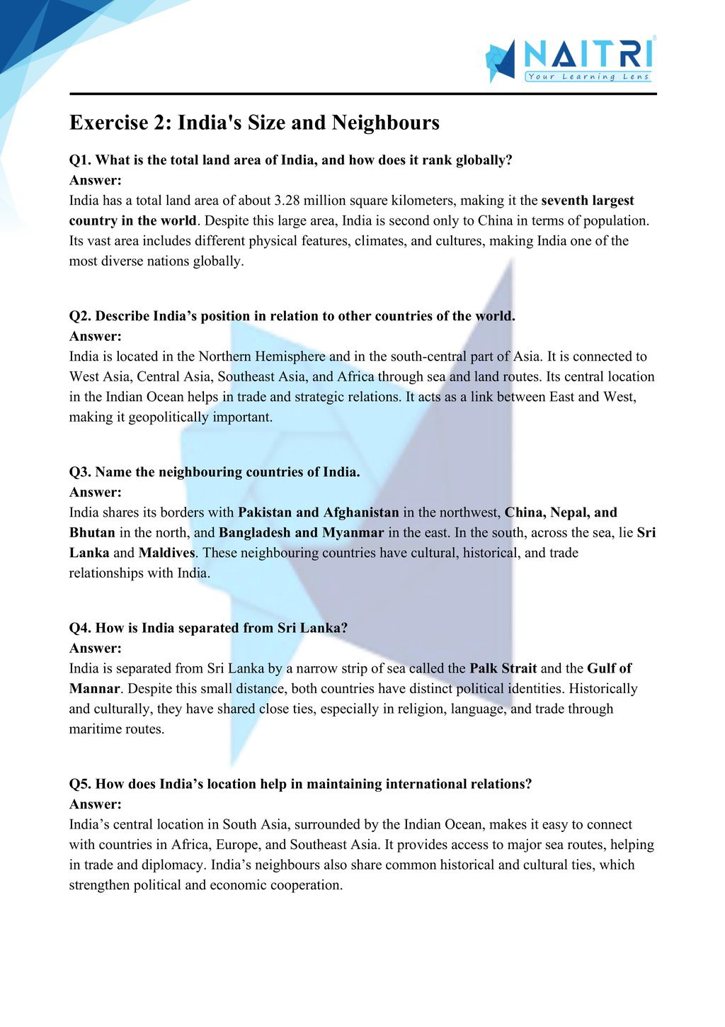 ncert solutions for class 9 geography chapter 1 - india: size and location part 2