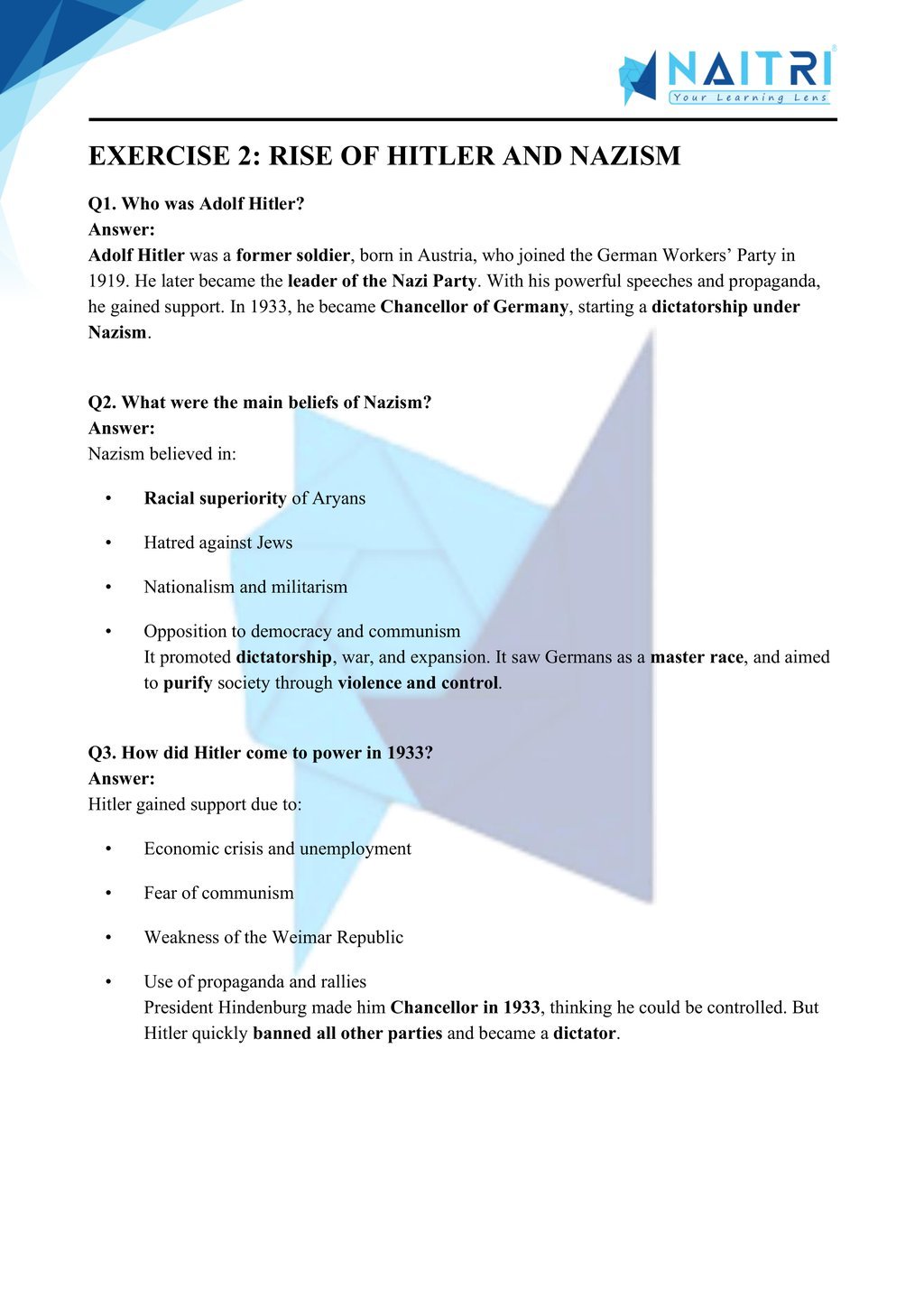 ncert solutions for class 9 history chapter 3 - nazism and the rise of hitler part 2