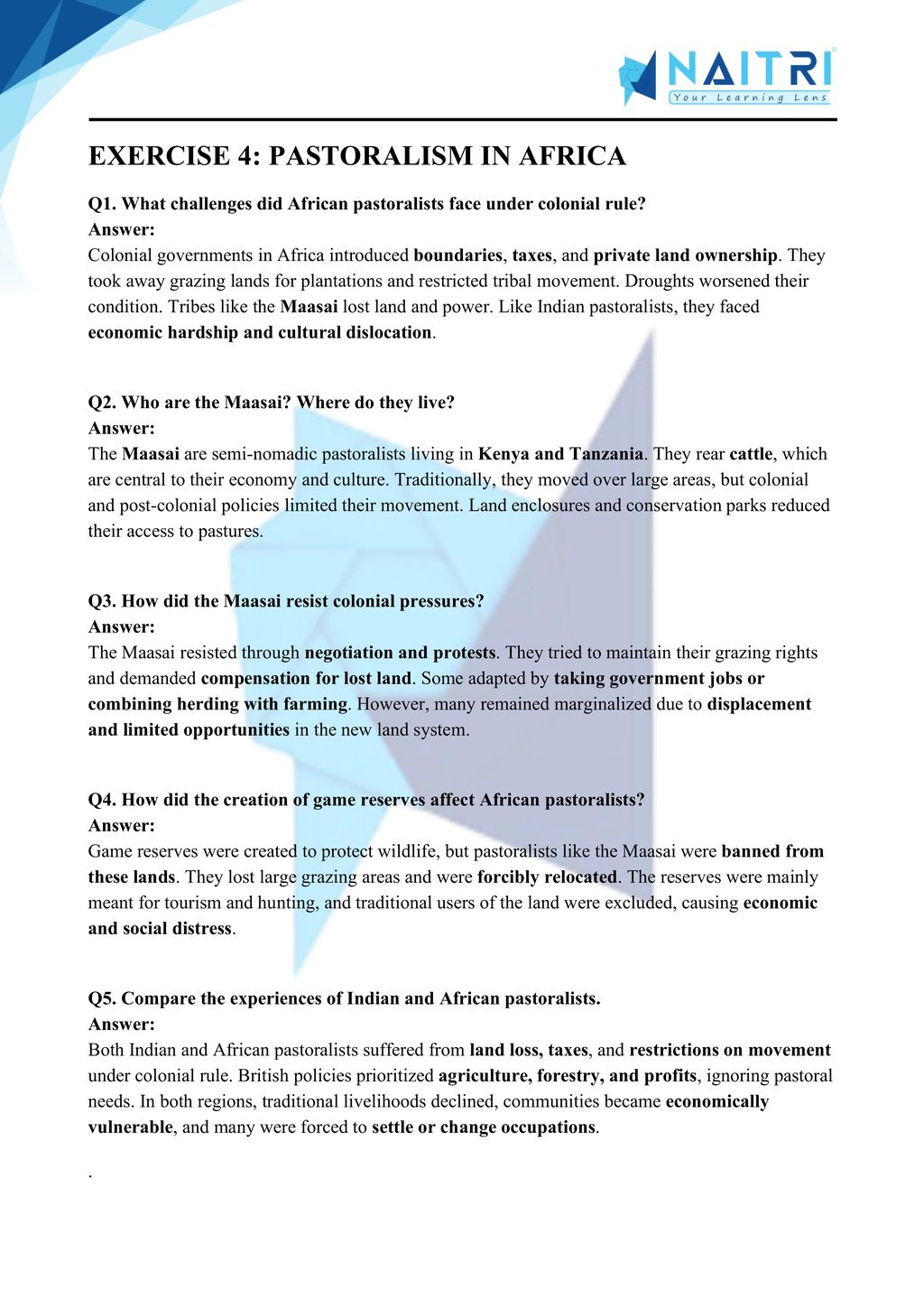 ncert solutions for class 9 history chapter 5 - pastoralists in the modern world part 4