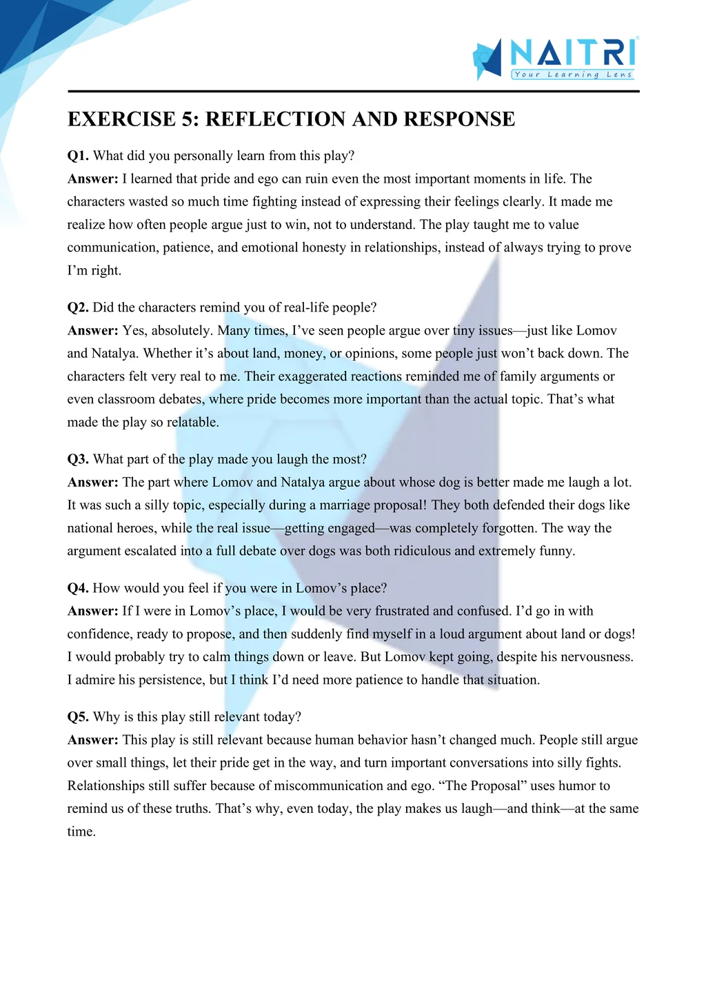 ncert solutions for class 10 english first flight chapter 9 - the proposal part 5