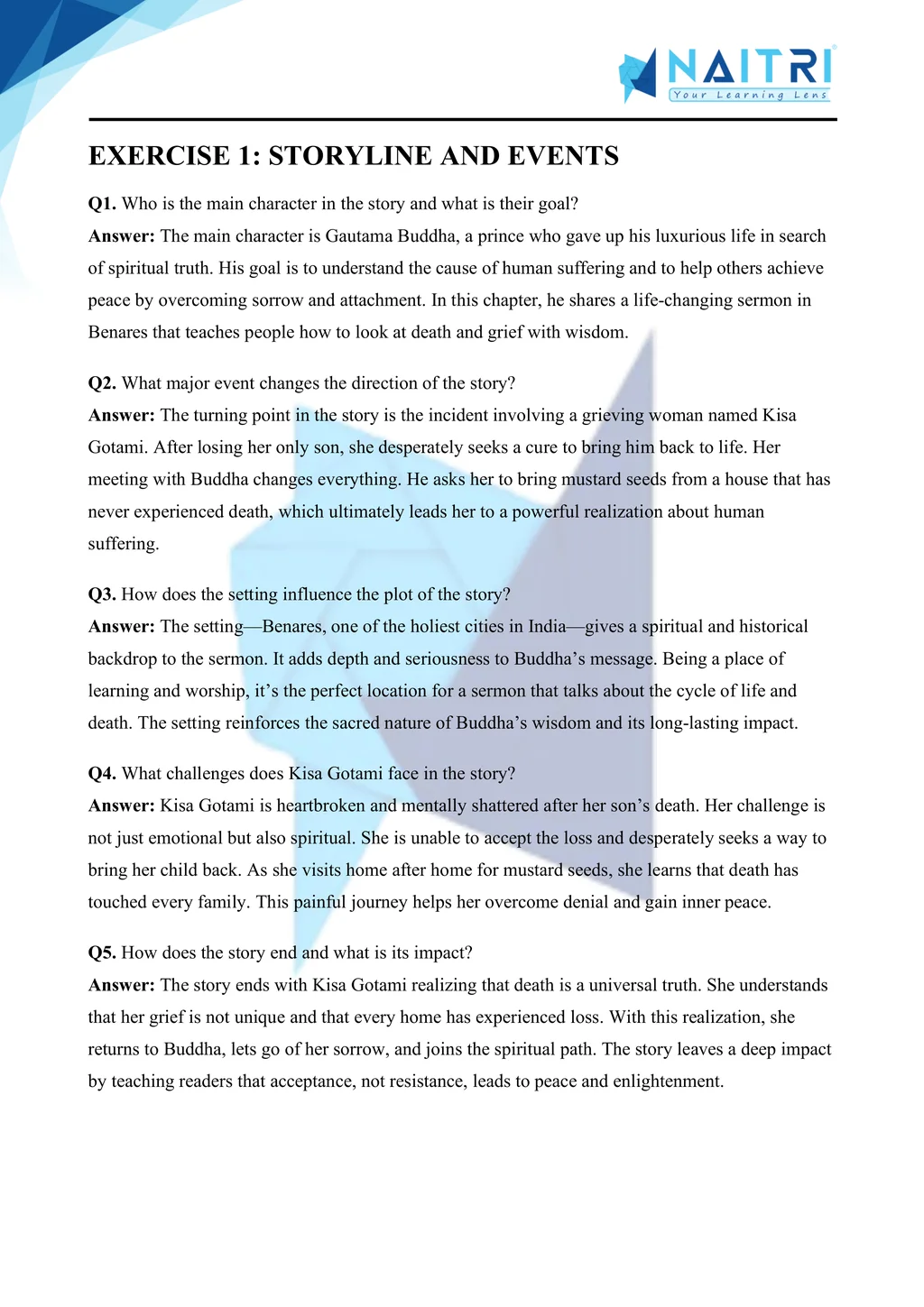 ncert solutions for class 10 english first flight chapter 8 - the sermon at benares part 1